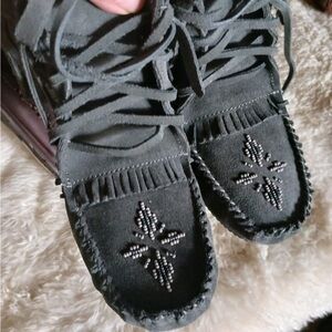 Embroidered Suede Moccasins